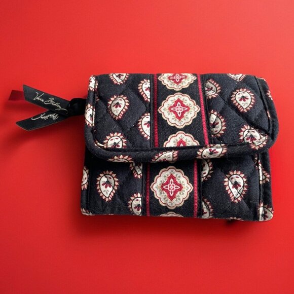 Vera Bradley Tri-Fold Wallet Maggie 2006 Black Paisley Medallion Pattern EUC - Picture 1 of 8